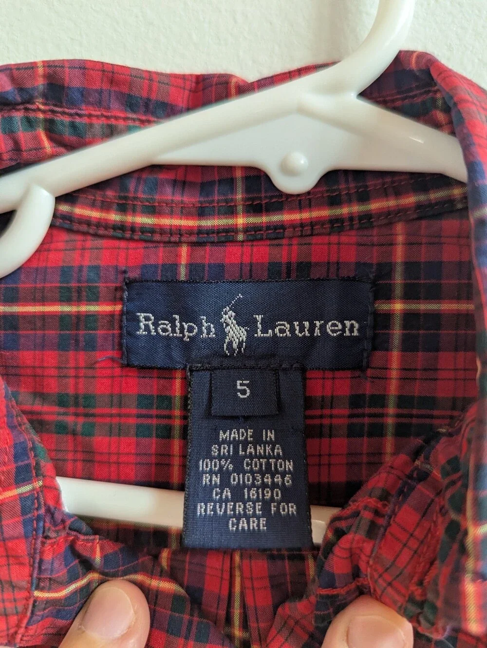 Vtg Ralph Lauren 5 Boys Button Down Shirt Long Sleeve Red Plaid Preppy
